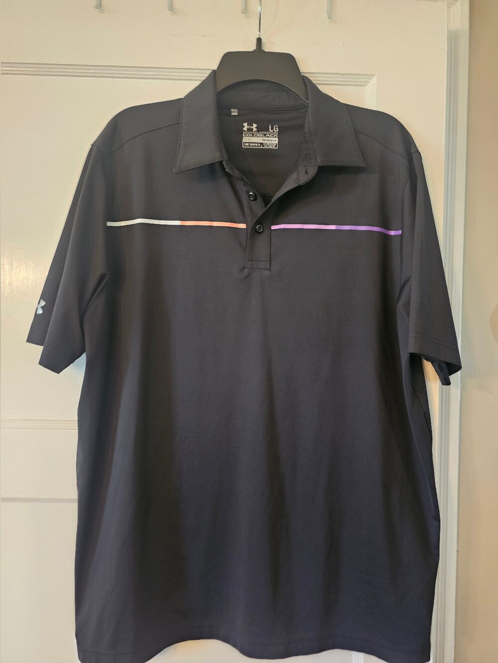 Under Armour Men’s Black Polo with Iridescent Horizontal Stripe
